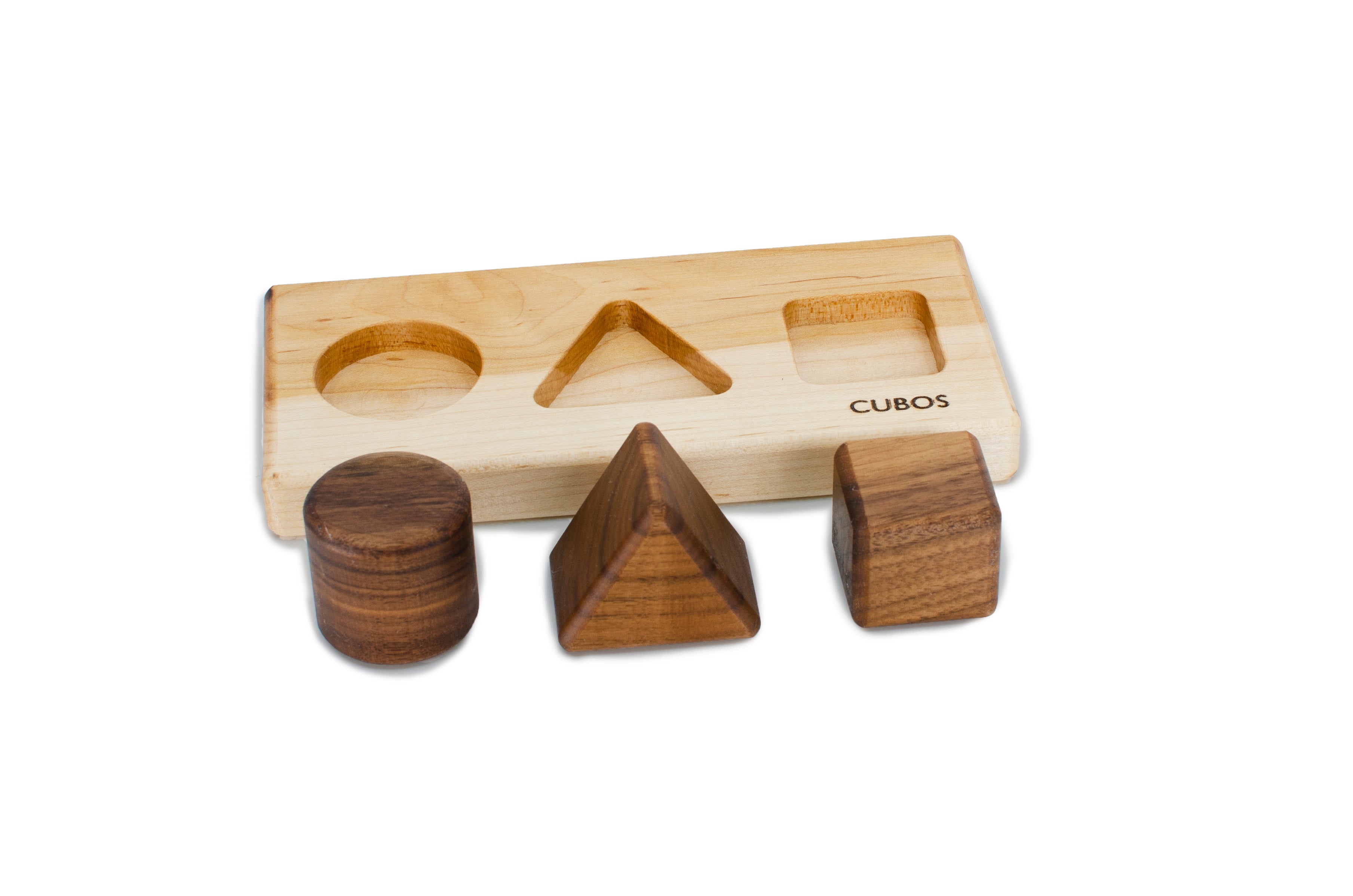 CUBOS-BASIC with Walnut inserts (100% Natural,Shape Sorter,Hardwood, Made in Canada)