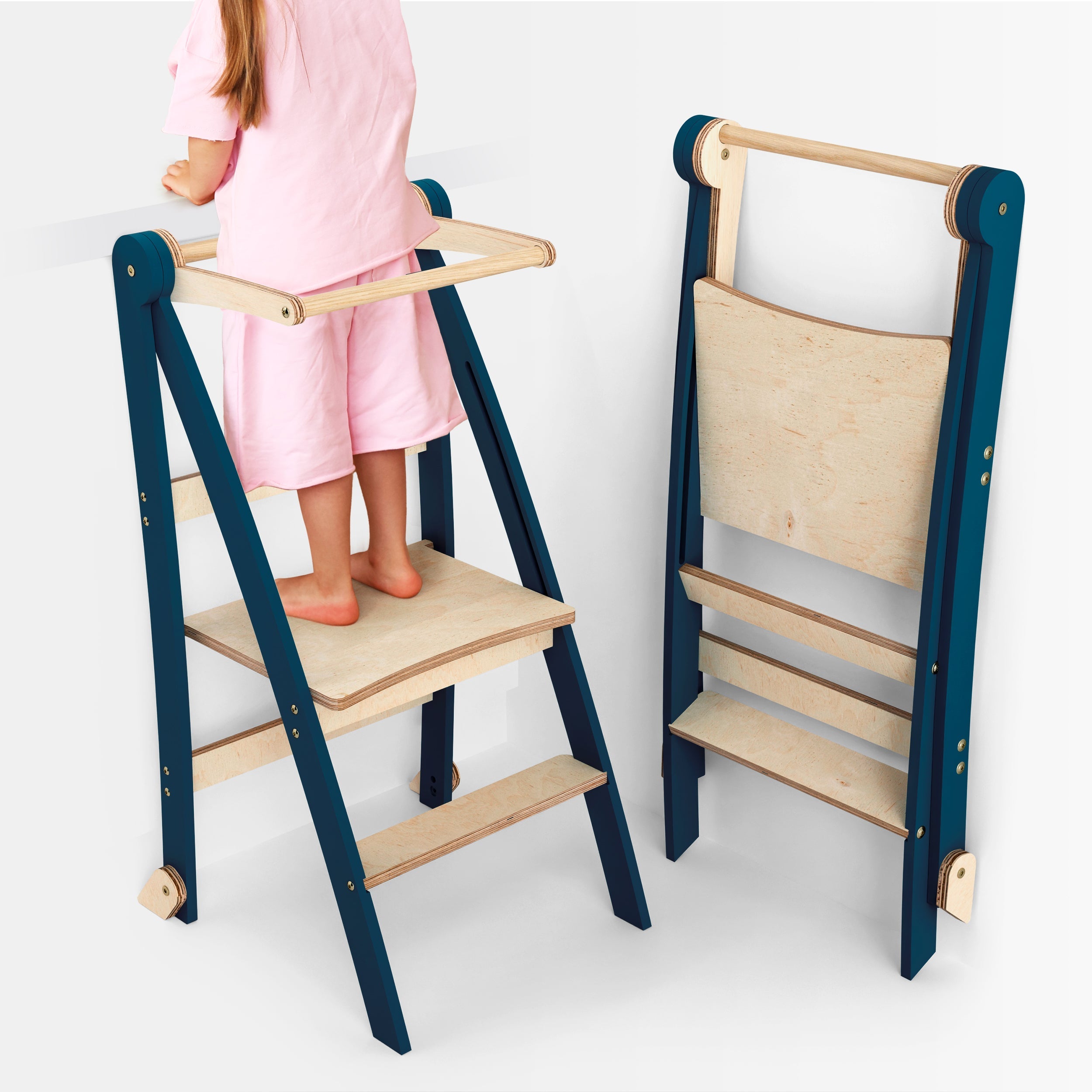 Folding Growing Chair – Montessori Step Stool with Safety Rails for Toddlers – Graphite