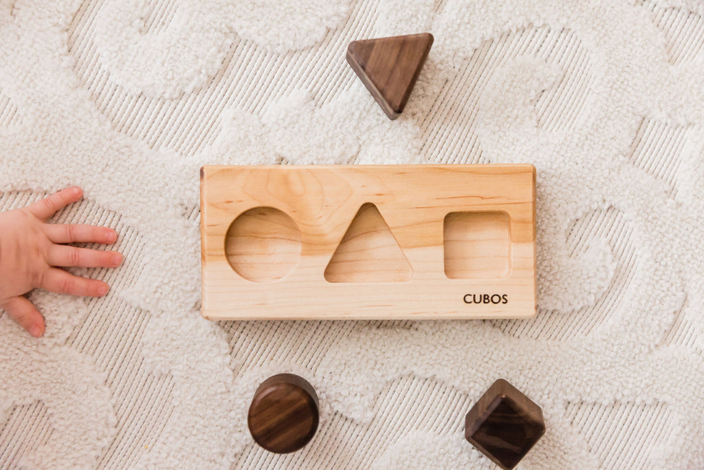 CUBOS-BASIC with Walnut inserts (100% Natural,Shape Sorter,Hardwood, Made in Canada)
