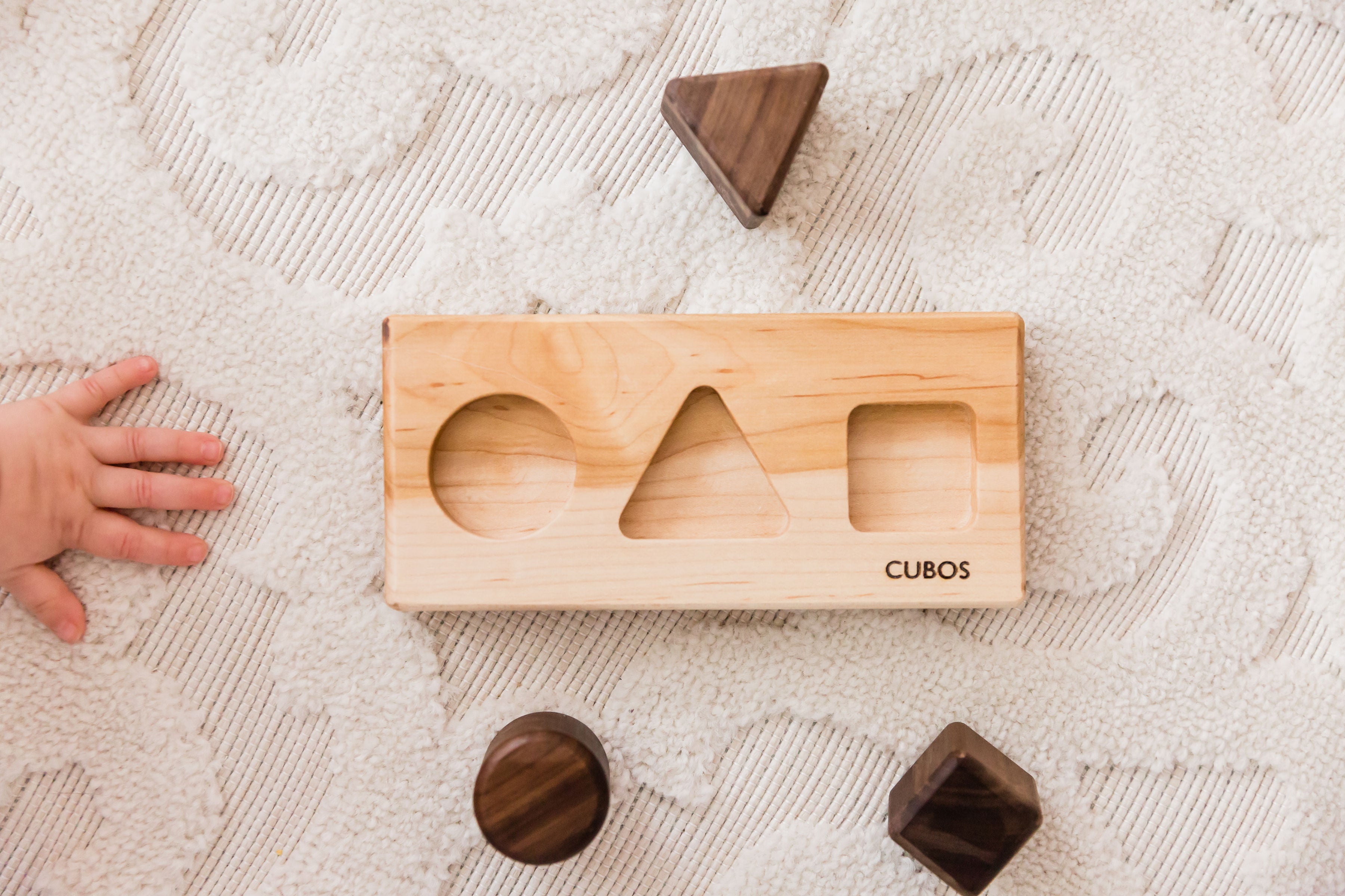 CUBOS-BASIC with Walnut inserts (100% Natural,Shape Sorter,Hardwood, Made in Canada)